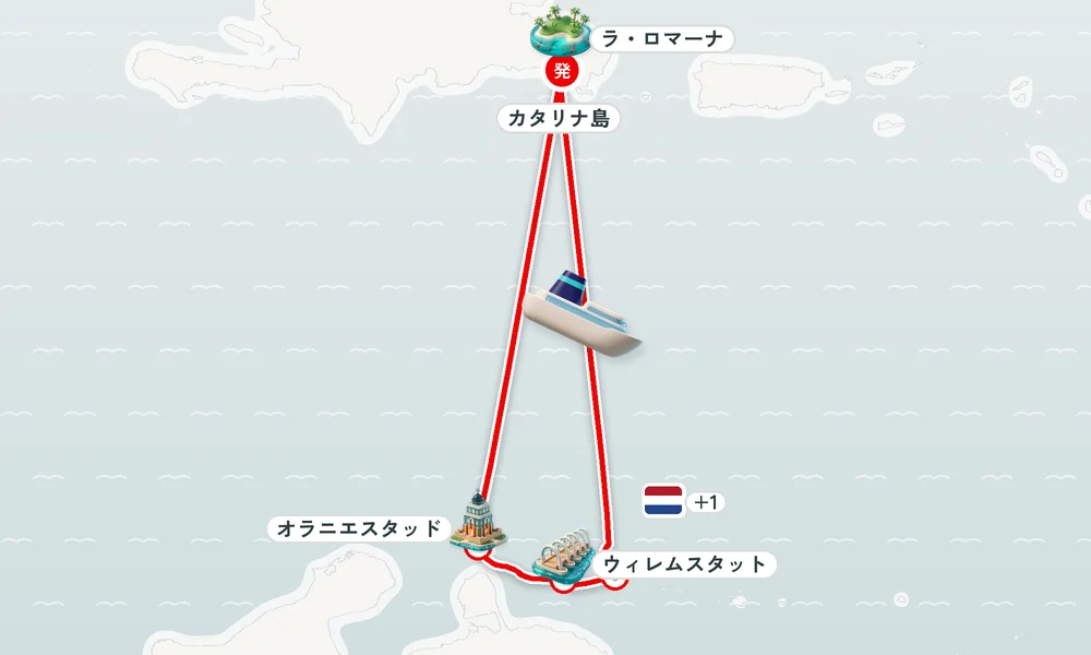 ラ・ロマーナ発着 カタリナ島・クラレンデイク（ボネール島）・ウィレムスタット（キュラソー島） 8日間の航路