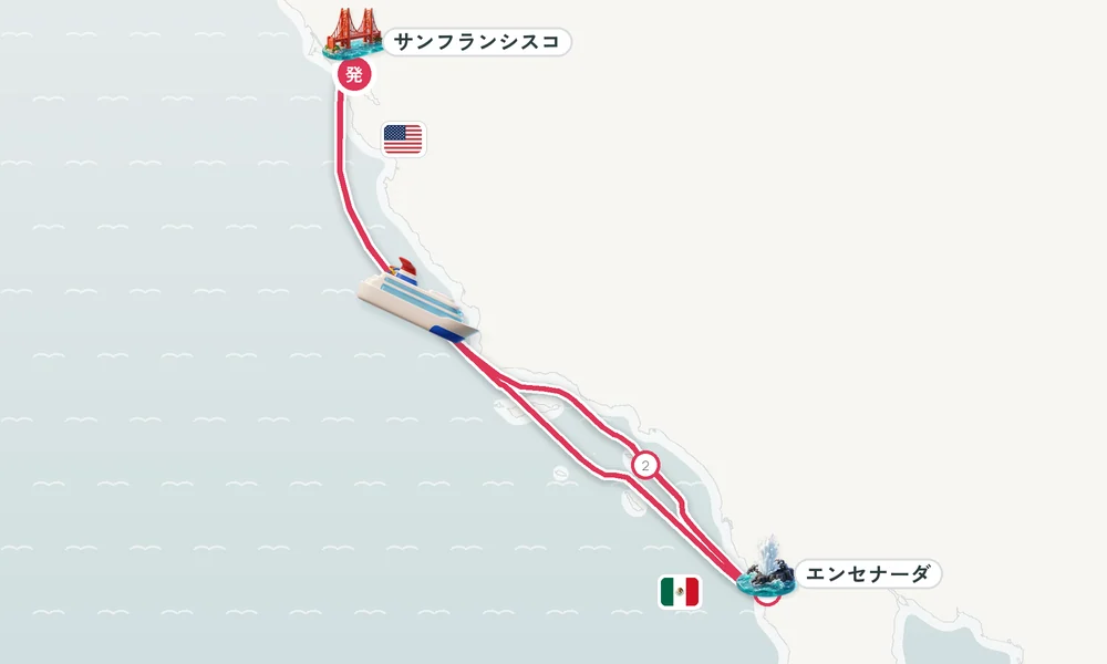 サンフランシスコ（カリフォルニア州）発着 サンタカタリナ島 / アバロン・エンセナーダ（バハ・カリフォルニア州） 6日間の航路