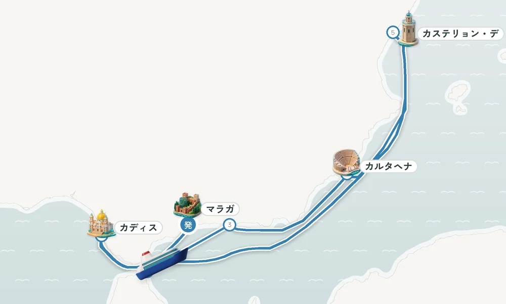 マラガ発着 セウタ（モロッコ北部保護領）・モトリル・カルタヘナ 9日間の航路