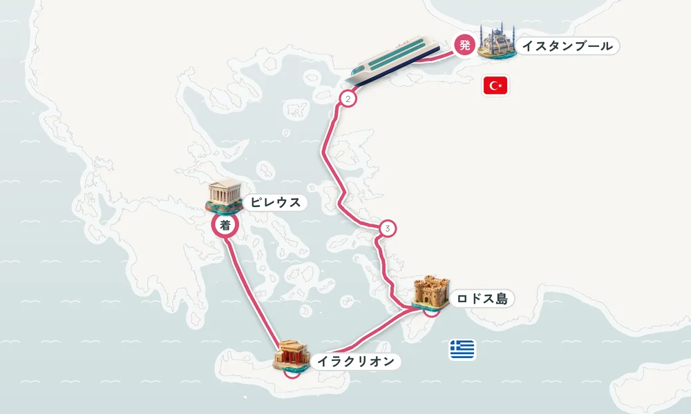 イスタンブール発 ピレウス（アテネ）着 チャナッカレ（トロイ遺跡）・クシャダス / エフェソス・ロドス島 8日間の航路