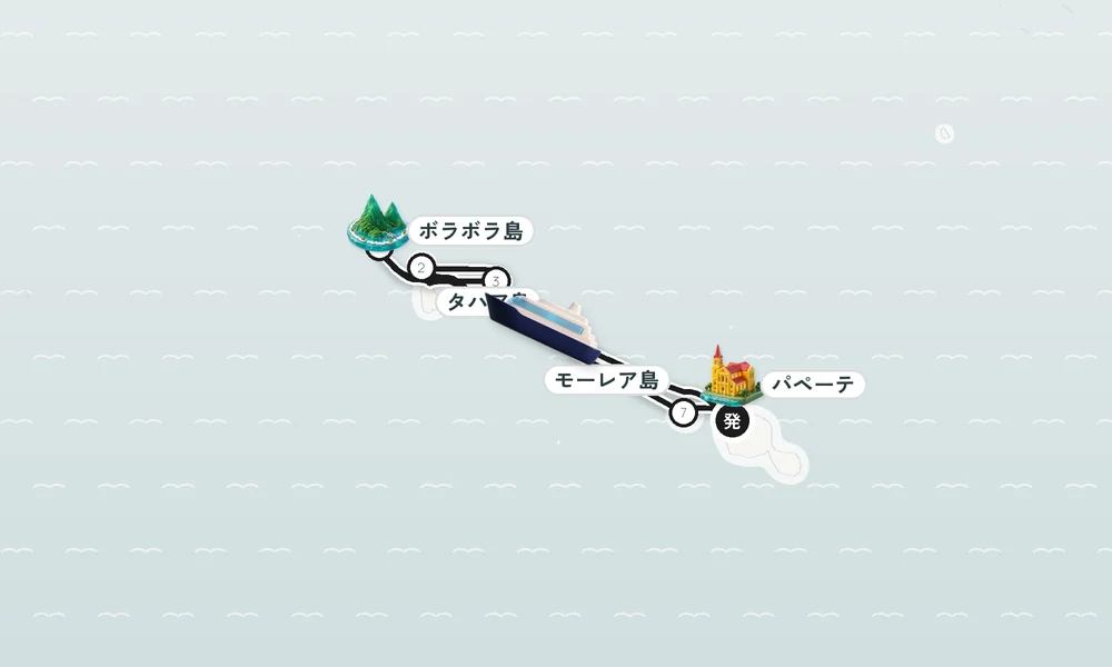 パペーテ（タヒチ島 / フランス領ポリネシア）発着 タハア島（フランス領ポリネシア）・フアヒネ島（フランス領ポリネシア）・ライアテア島（フランス領ポリネシア） 8日間の航路
