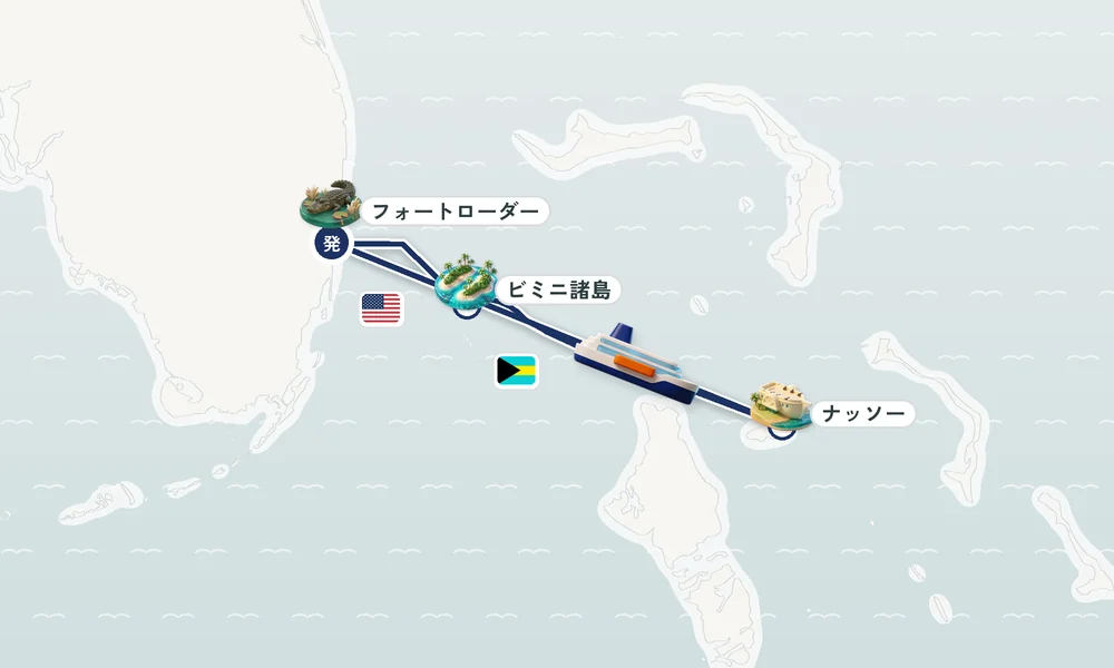 フォートローダーデール（フロリダ州）発着 ビミニ諸島・ナッソー（ニュープロビデンス島） 5日間の航路