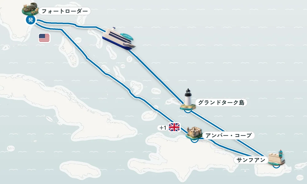 フォートローダーデール（フロリダ州）発着 グランドターク島・サンフアン（プエルトリコ島）・アンバー・コーブ 8日間の航路